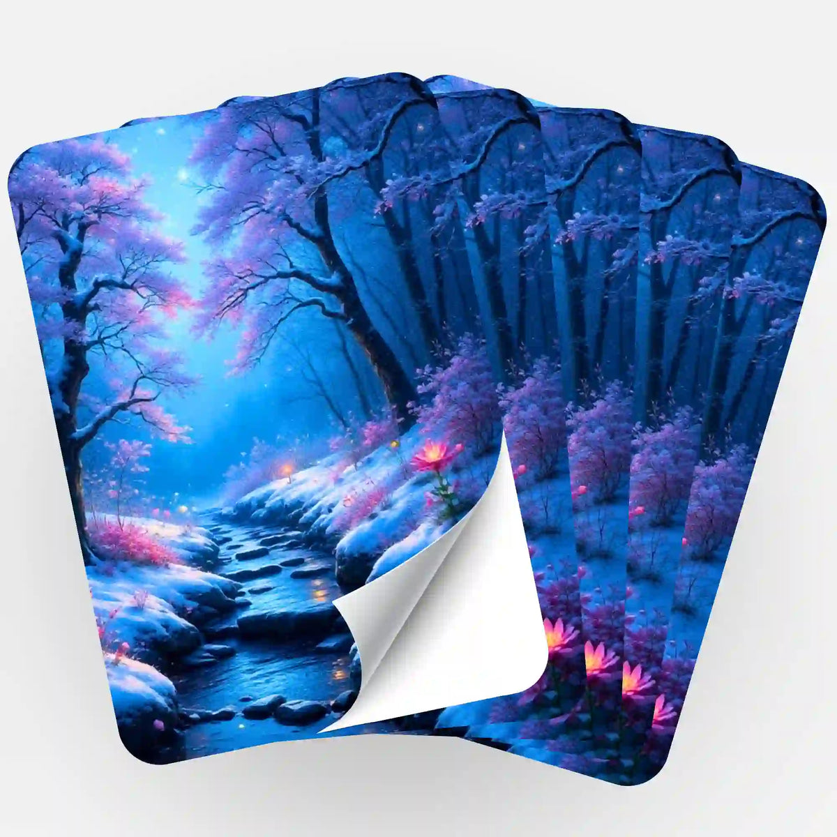 5er-Set Aufkleber Fluss der Träume für Diamond Painting Zubehör mit magischem Waldmotiv in Blau- und Rosatönen