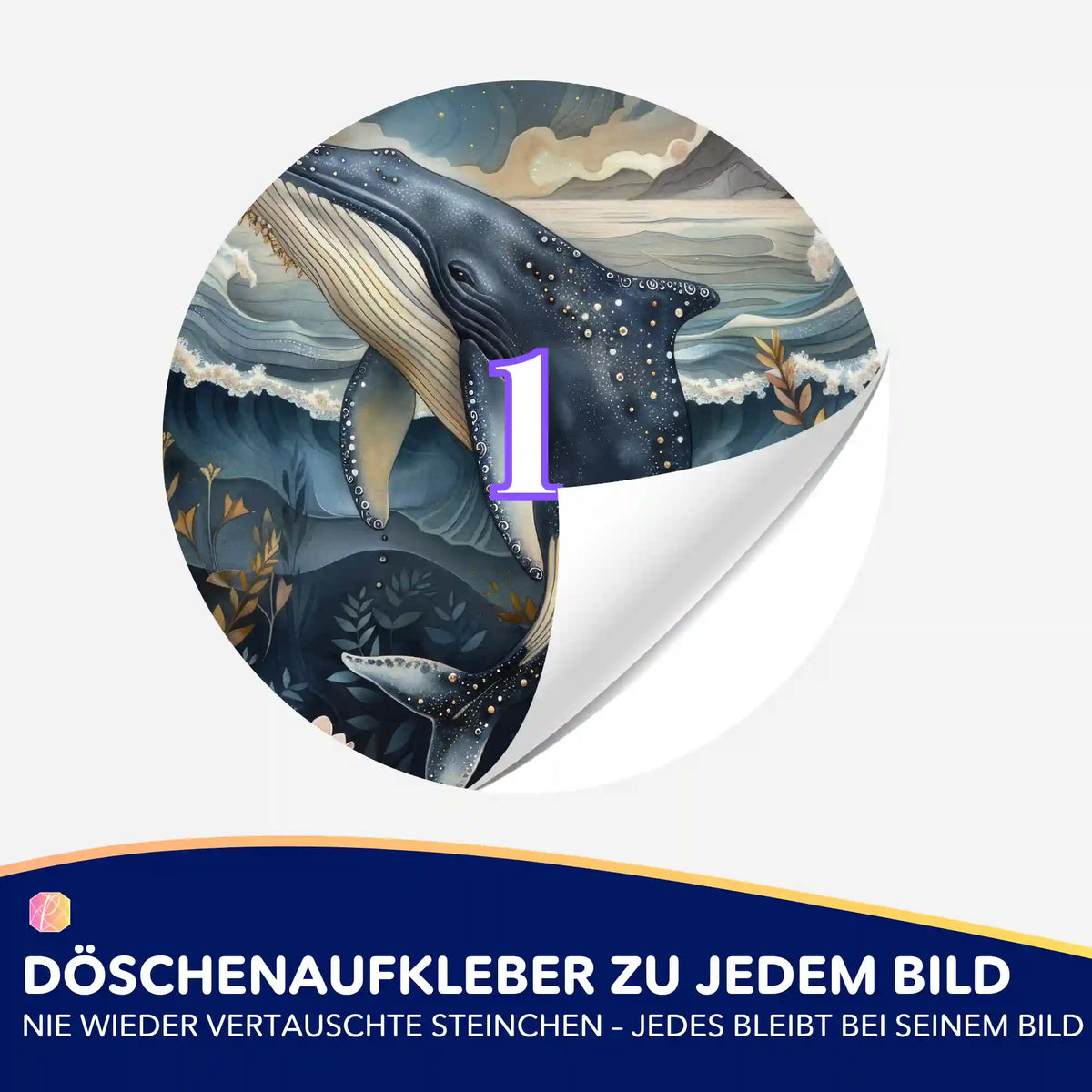 Runder Döschenaufkleber mit Wal-Motiv Meeresträume für Diamond Painting Zubehör zur Ordnung der Steinfarben