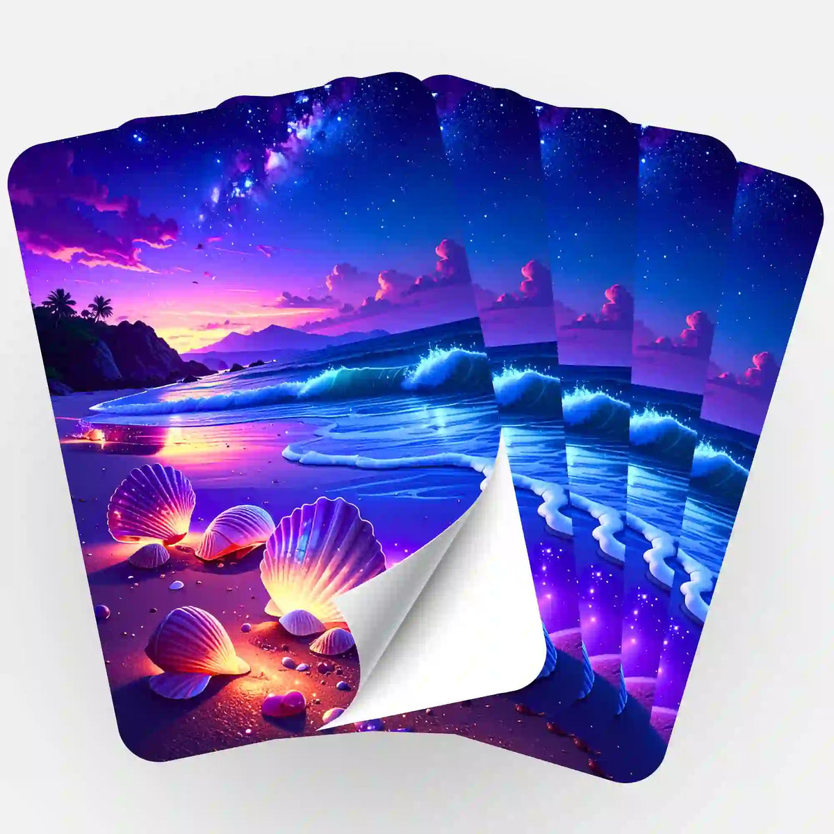 5er-Set Aufkleber mit Wunschmuscheln am Strand für Diamond Painting Organisation und Bastelbedarf