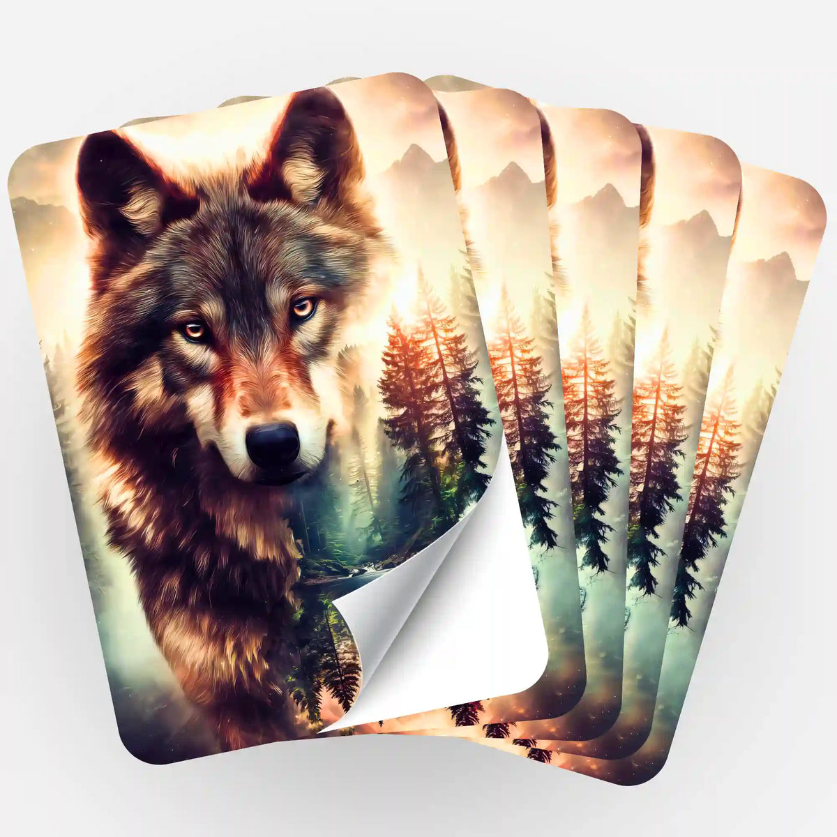 Picmondoo 5er-Set Sticker Geist des Waldes mit Wolf-Motiv zur Organisation von Diamond Painting und Malen nach Zahlen