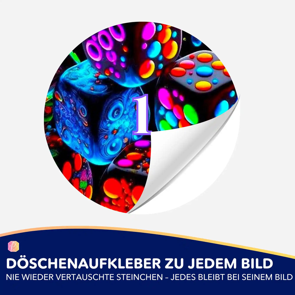 Bunte Döschenaufkleber für Diamond Painting Sortierbehälter mit Würfel-Motiv Zeit der Spiele für einfaches Steine sortieren