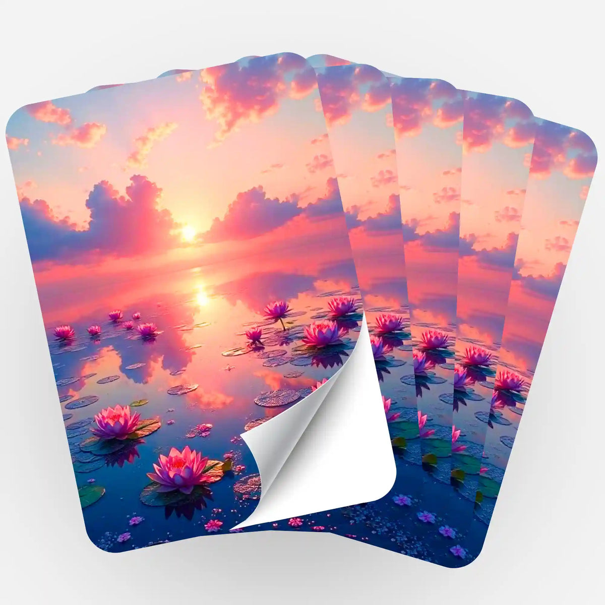 5er-Set Sticker mit Abenddämmerung und Seerosen, perfekt zur Organisation von Diamond Painting und Malen nach Zahlen