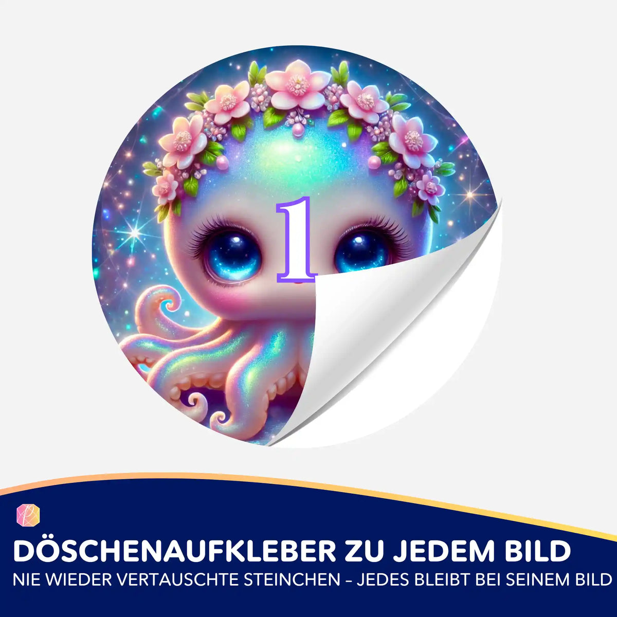 Bunte Design-Döschenaufkleber für Diamond Painting mit niedlichem Oktopus-Motiv und Zahl zur Sortierung der Steinchen