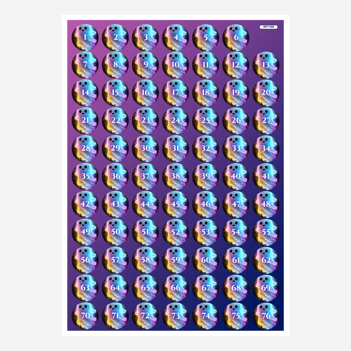 Bunte Diamond Painting Döschenaufkleber mit niedlichem Kleines Gespenst Motiv zur organisierten Steinchensortierung.