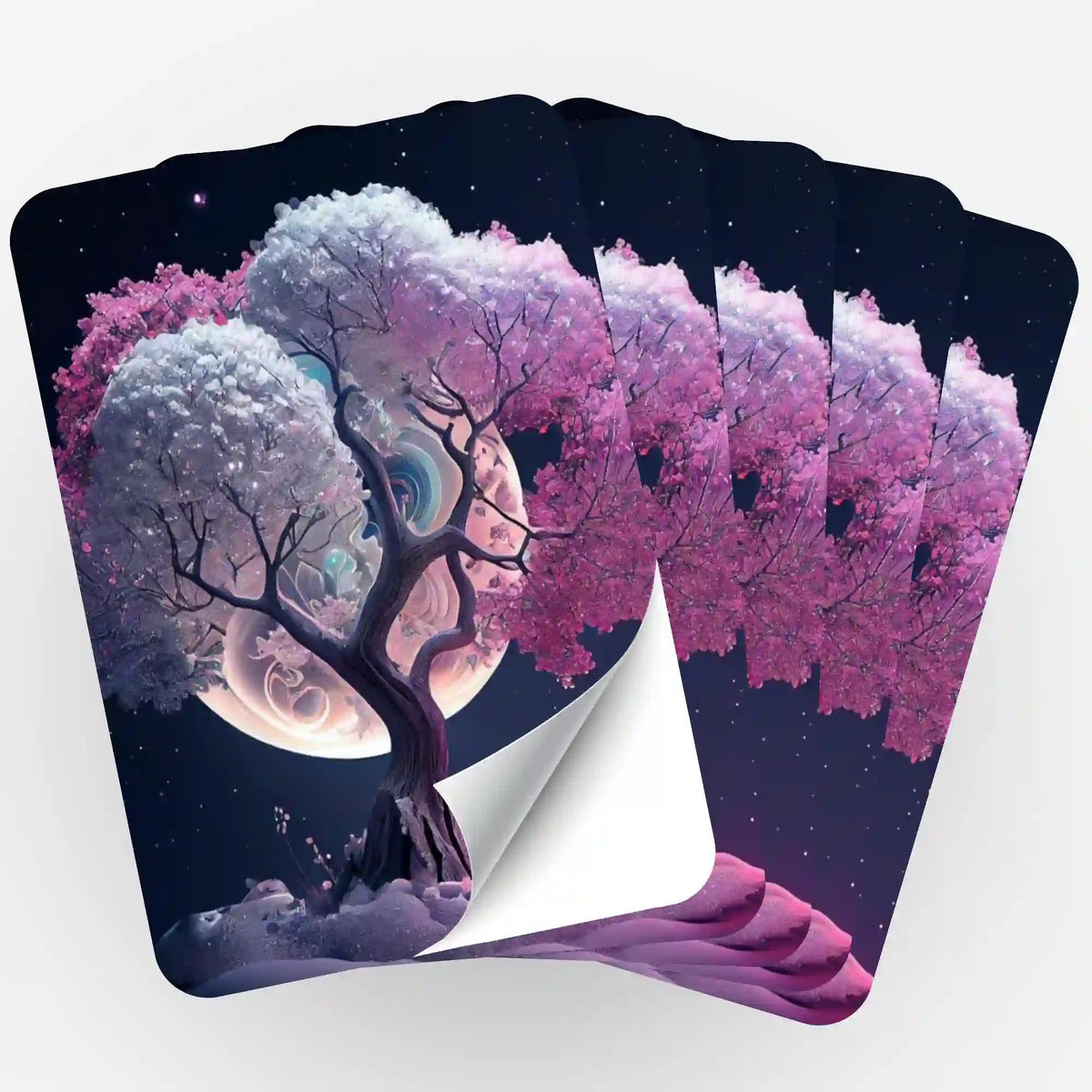 5er-Set Aufkleber mit Pink Tree at Night Motiv zur Organisation von Diamond Painting und Malen nach Zahlen Projekten
