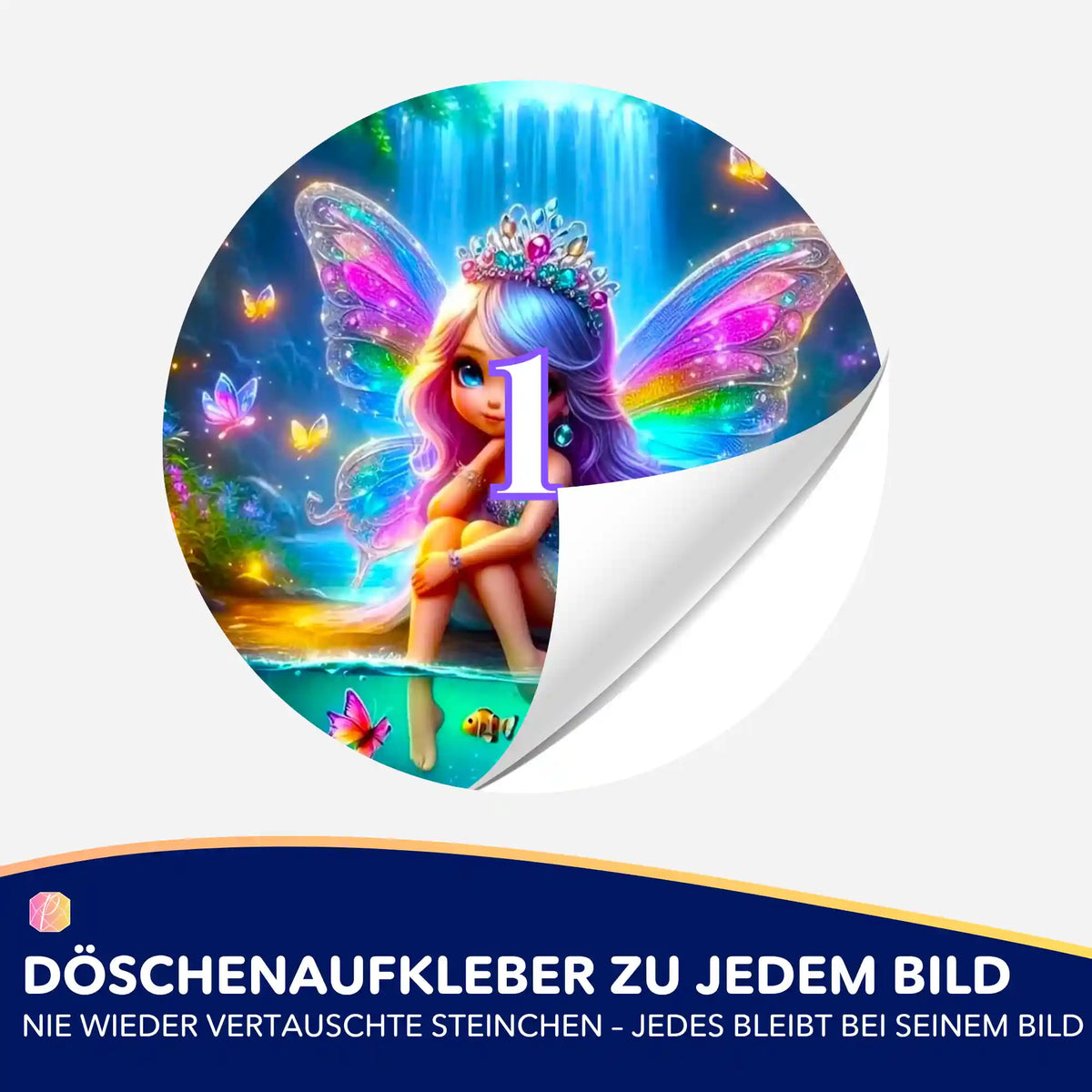 Bunter Elfen-Döschenaufkleber mit Nummer 1 für die Diamond Painting Sortierung von Picmondoo