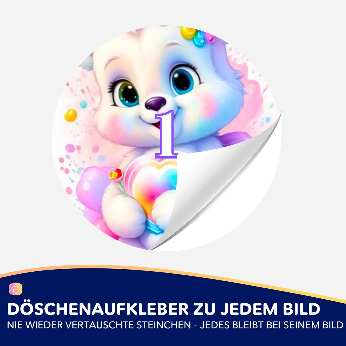 Runder Döschenaufkleber mit niedlichem Herzensbärchen-Motiv für Diamond Painting Zubehör und Steinchen-Sortierung