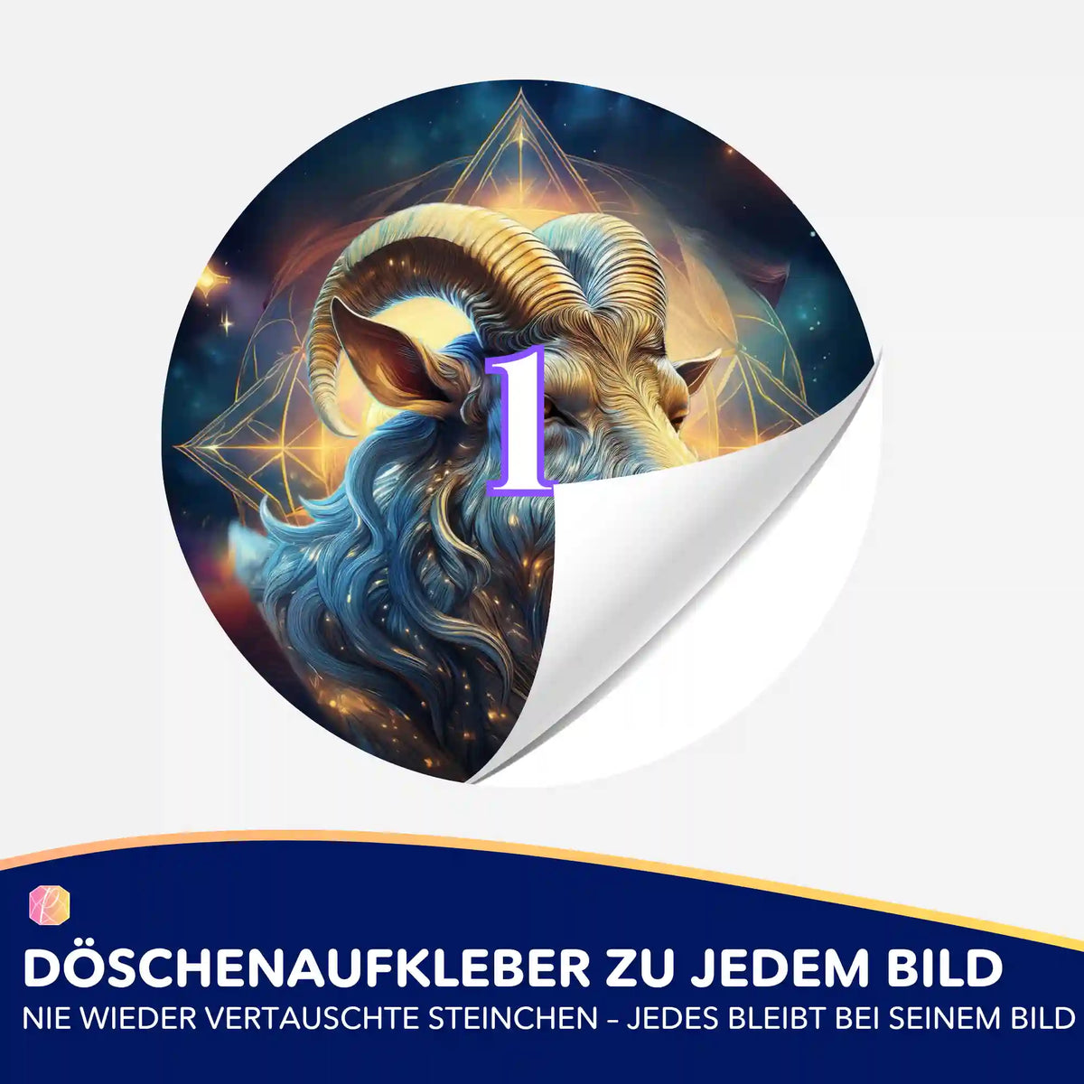 Döschenaufkleber mit Steinbock-Motiv für Diamond Painting zur übersichtlichen Sortierung der Diamanten.