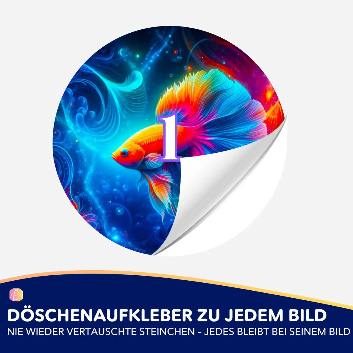 Bunter Fisch-Döschenaufkleber mit Nummer 1 für Diamond Painting Zubehör zur Ordnung deiner Steine