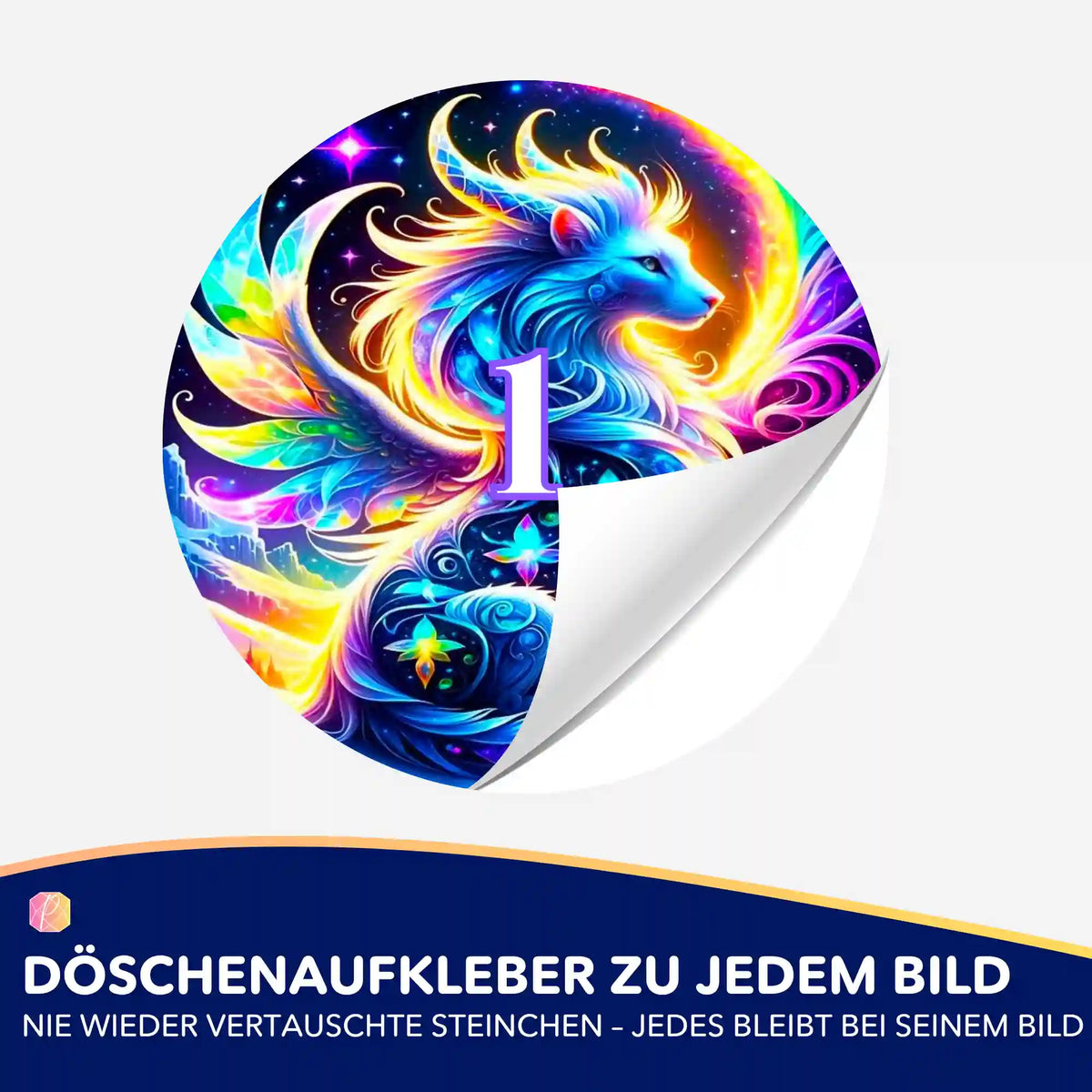 Bunter Diamond Painting Döschenaufkleber mit Fantasy-Motiv Monja für die organisierte Sortierung von Diamanten
