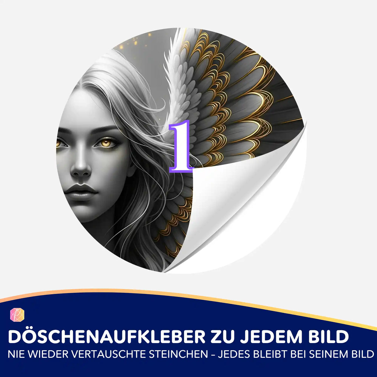 Runder Döschenaufkleber mit Engel-Motiv für Diamond Painting Zubehör zur geordneten Aufbewahrung von Diamantsteinchen.