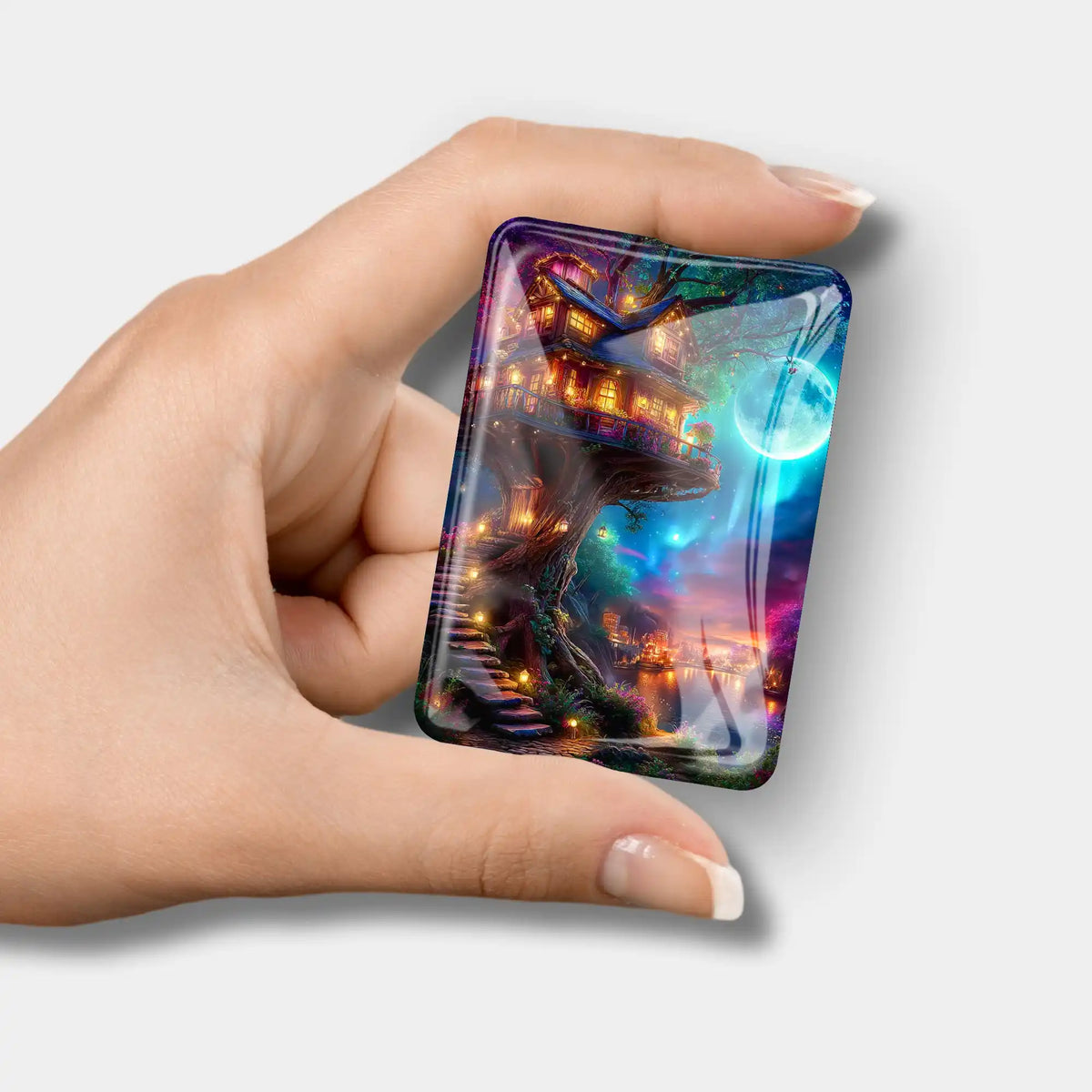 Glas-Coverminder Sternhafen der Wanderer mit Baumhaus-Motiv als praktisches Zubehör für dein Diamond Painting Set.