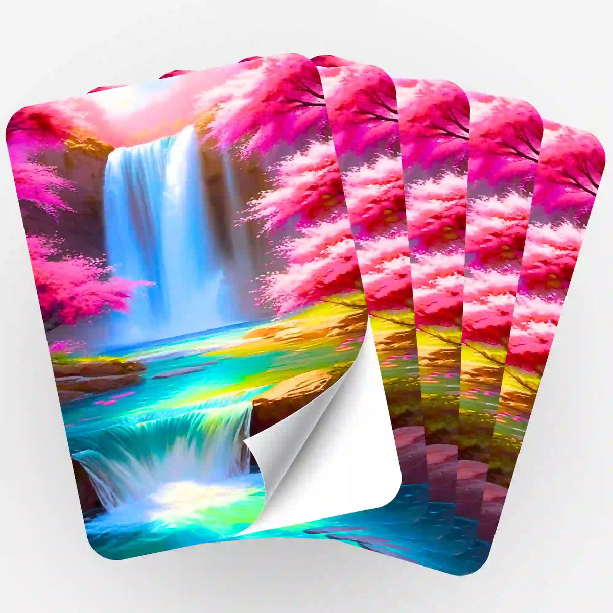 Fünf Picmondoo Aufkleber mit Motiv Kirschblüten am Wasserfall für Diamond Painting und Malen nach Zahlen Organisation