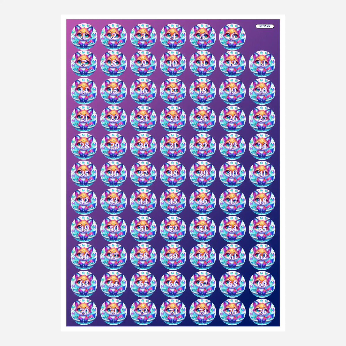 Bunter Foxy Fuchs Aufkleberbogen für Diamond Painting Döschen zur einfachen Organisation von Diamanten Farben