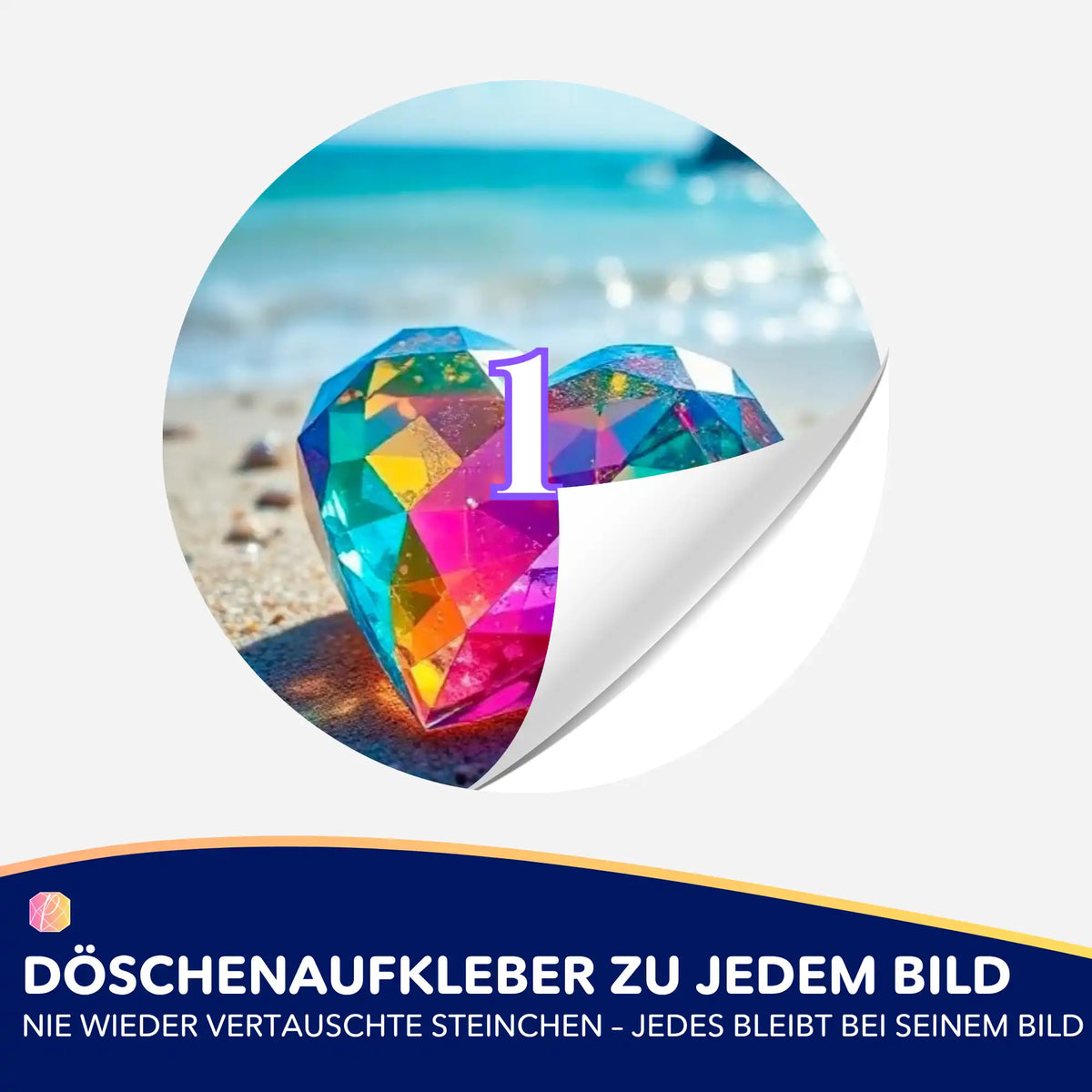 Bunter Diamond Painting Döschenaufkleber mit Herz-Motiv zur Sortierung deiner Diamanten beim Basteln