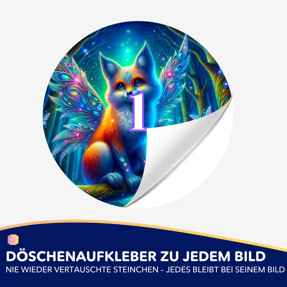 Runder Döschenaufkleber Fairy Fox mit magischem Fuchs-Motiv für Diamond Painting Zubehör zur optimalen Steinchensortierung