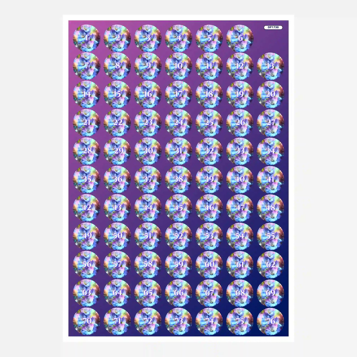 Bunter Diamond Painting Aufkleber-Bogen für Döschen zur übersichtlichen Organisation von Steinfarben beim Basteln.