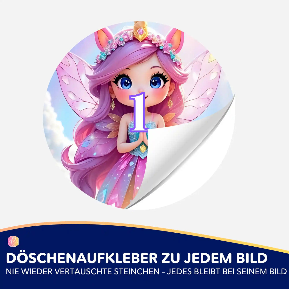 Runder Döschenaufkleber mit Fee-Motiv für Diamond Painting Zubehör zur geordneten Aufbewahrung von Diamanten.