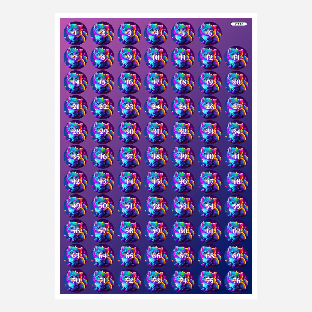 Bunte Rainbow Kitty Aufkleber für Diamond Painting Döschen zum Organisieren deiner Diamanten und Steinfarben.
