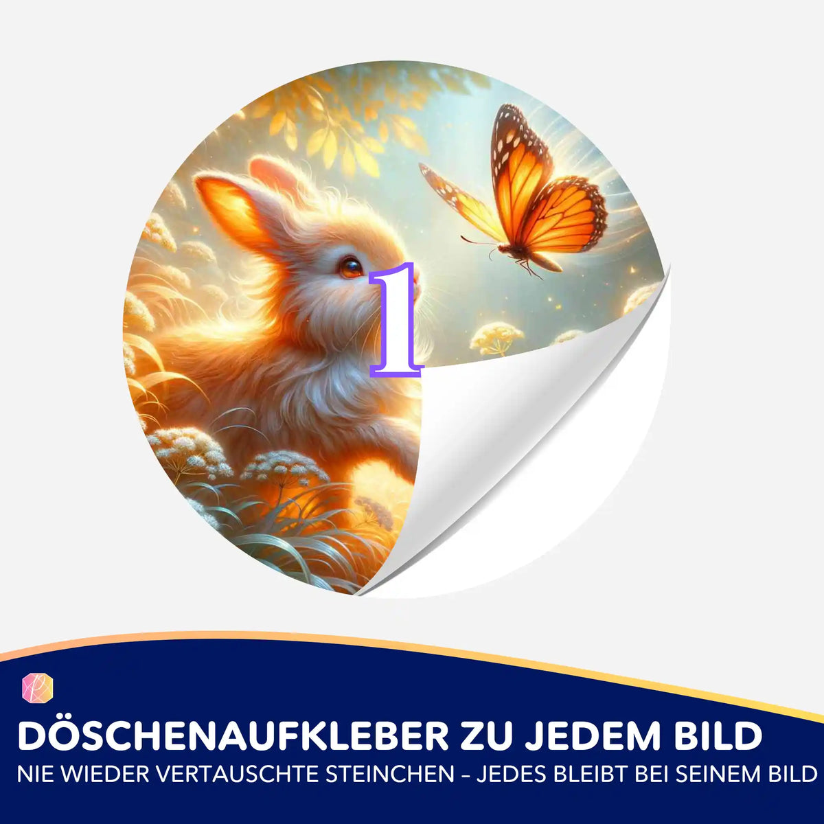 Döschenaufkleber-Set mit Häschenfreunde Motiv für Diamond Painting Zubehör zur geordneten Aufbewahrung von Steinchen.