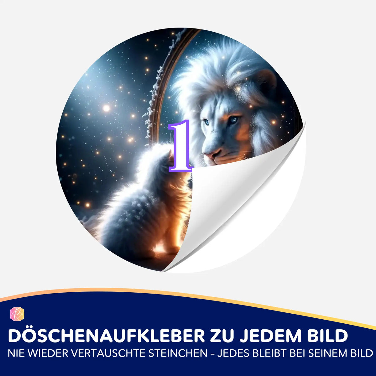 Döschenaufkleber für Diamond Painting mit Löwen-Motiv zum einfachen Sortieren von Diamanten und Steinchen.