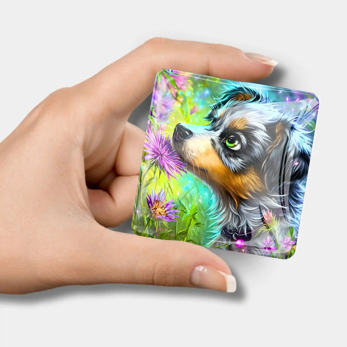 Quadratischer Yaro Hunde-Coverminder aus Glas als praktisches Zubehör für dein Diamond Painting Design.