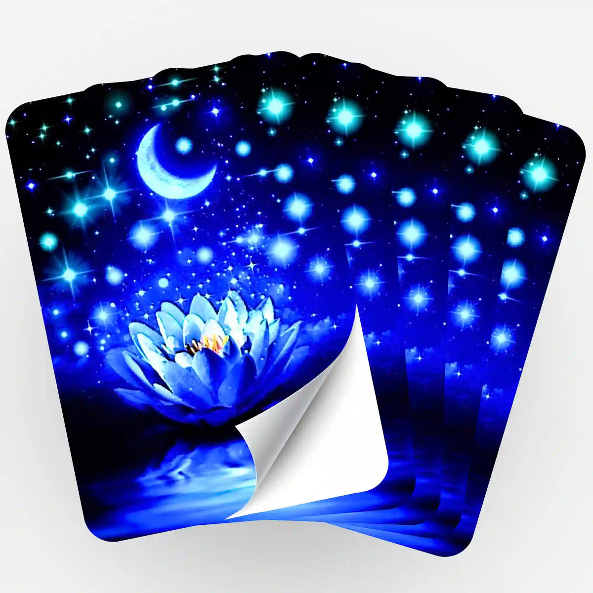 5er-Set Diamond Painting Aufkleber Blaue Seerose im Sternenhimmel als Motiv für DIY-Zubehör