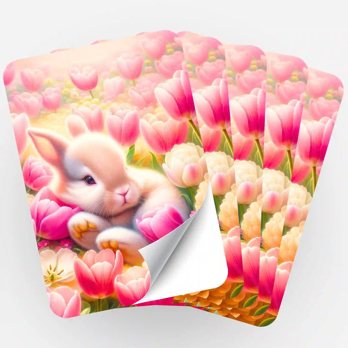 Fünfer-Set Aufkleber Verträumtes Osterhäschen in Tulpenfeld für Diamond Painting und Malen nach Zahlen Hobby-Organisation