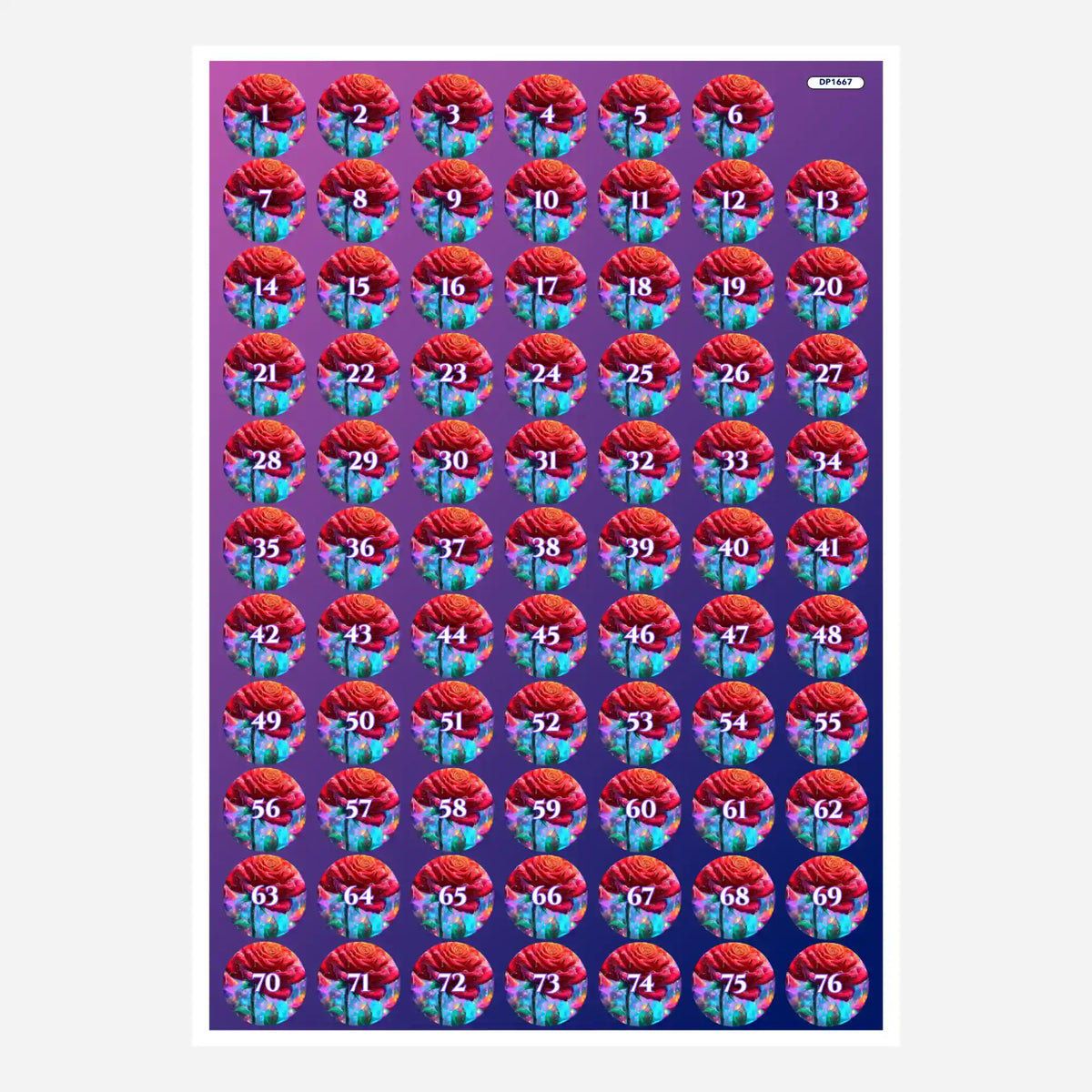 Bunte Diamond Painting Döschenaufkleber mit Rosen-Motiv zum Sortieren der Diamanten deines Bastelsets für einfaches Arbeiten.
