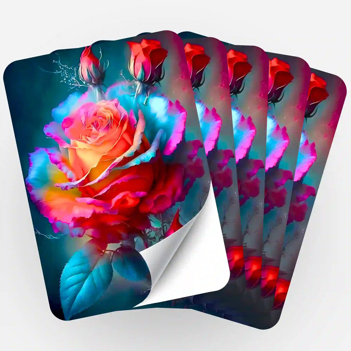 Fünfer-Set Sticker mit Zarte Rosenblüte Motiv zur Organisation von Diamond Painting und Malen nach Zahlen Projekten