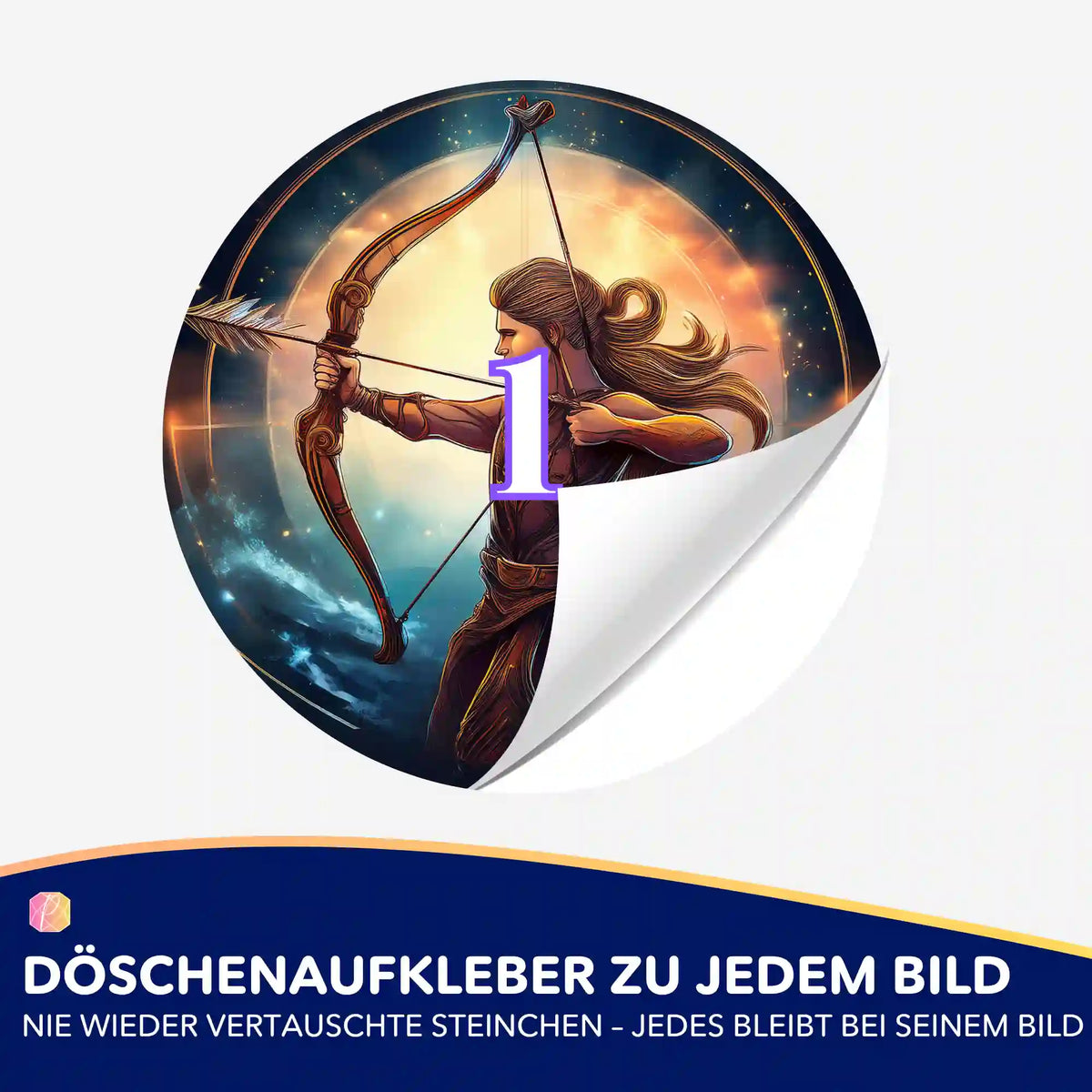 Runder Döschenaufkleber mit Schütze-Motiv für Diamond Painting Zubehör zur optimalen Sortierung der Diamanten