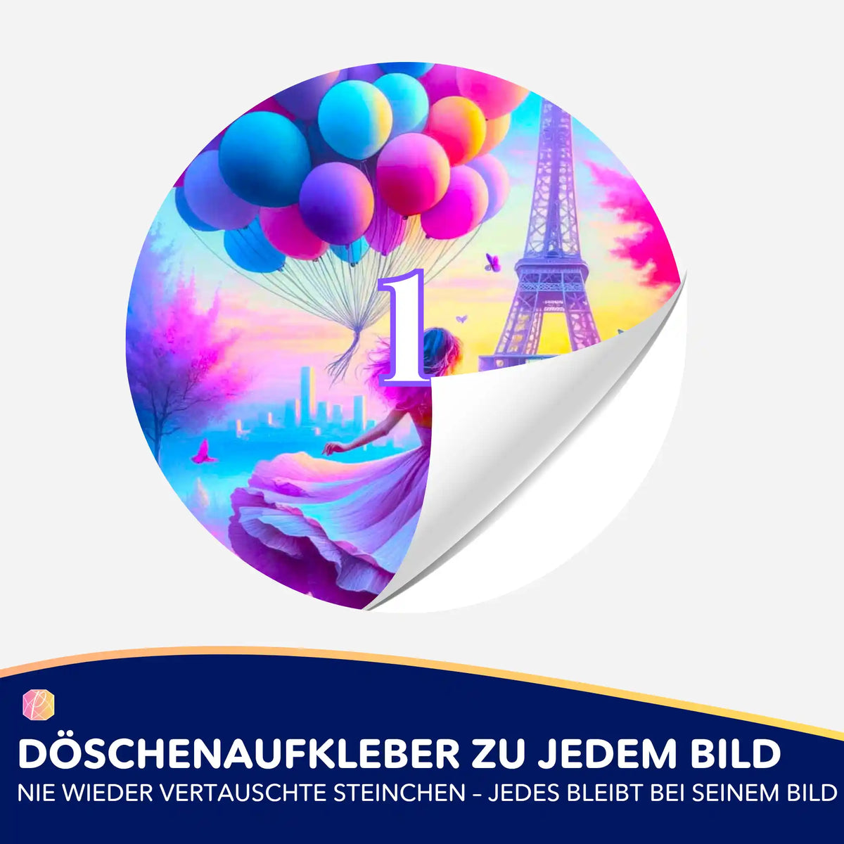 Bunter Döschenaufkleber mit Eiffelturm-Motiv zur Organisation von Diamond Painting Steinchen bei Picmondoo