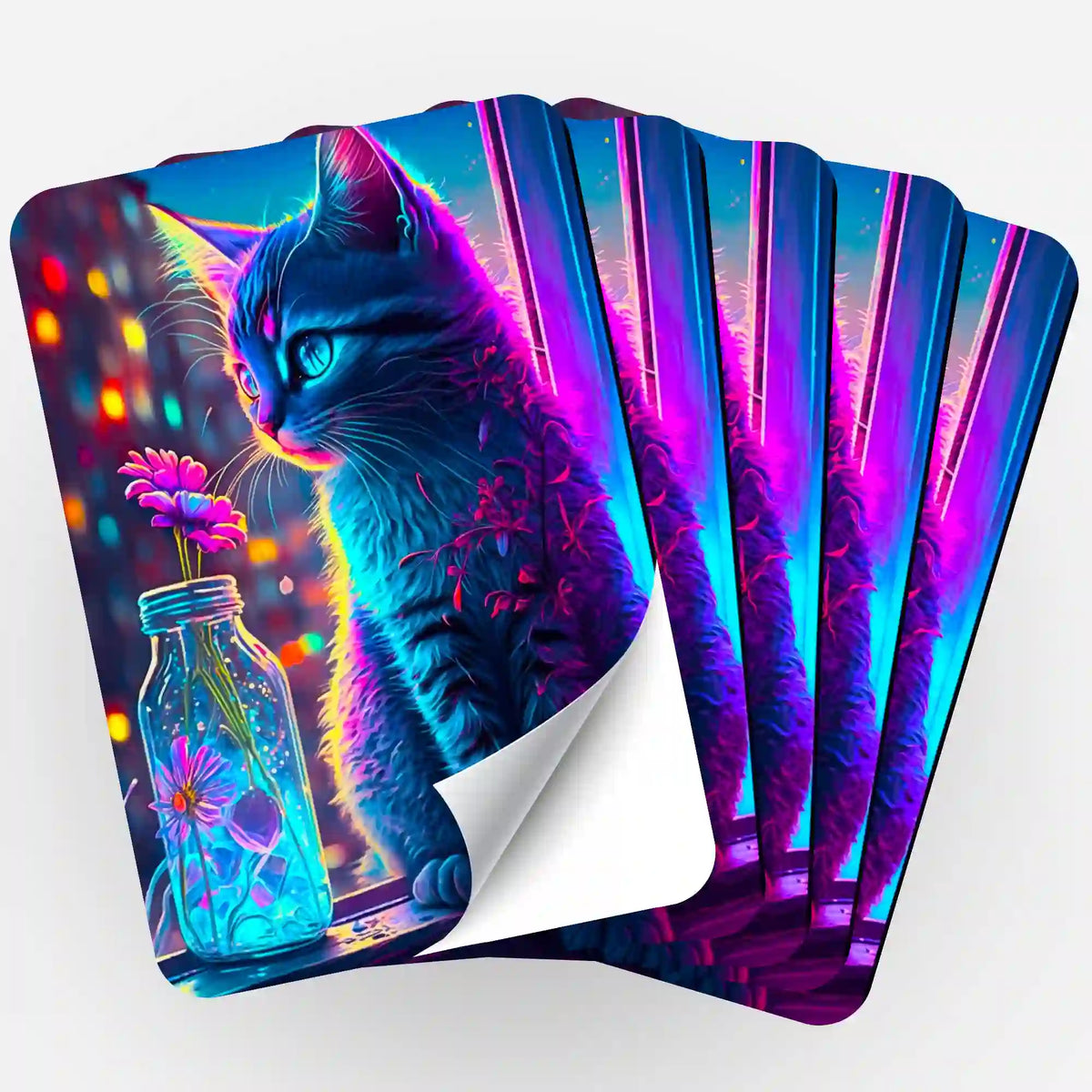 5-teiliges Little Cat of Flowers Sticker-Set für Diamond Painting und Bastelbedarf mit bunter Katzen-Illustration