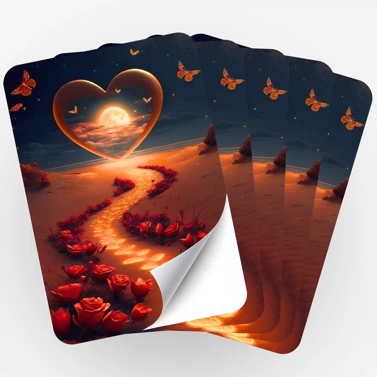 5er Aufkleber-Set Weg der Liebe für Diamond Painting Zubehör mit romantischem Herz-Motiv, Rosen und Schmetterlingen