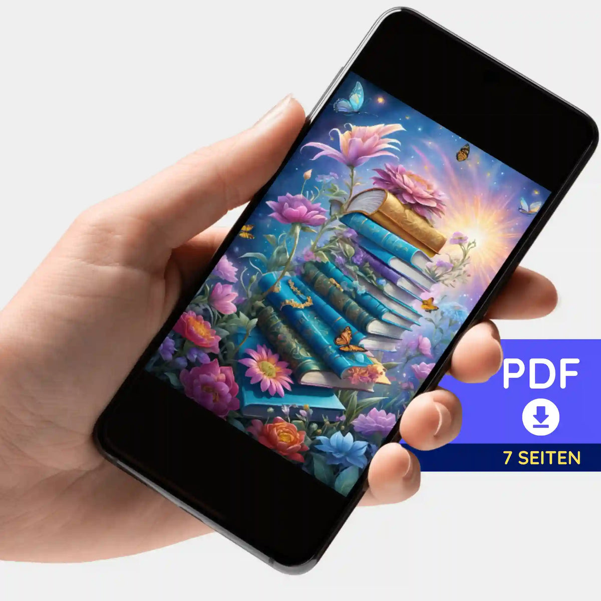 Digitale PDF-Bildmappe Book Lovers mit magischen Büchern und Blumen als Vorlage für Diamond Painting und Malen nach Zahlen