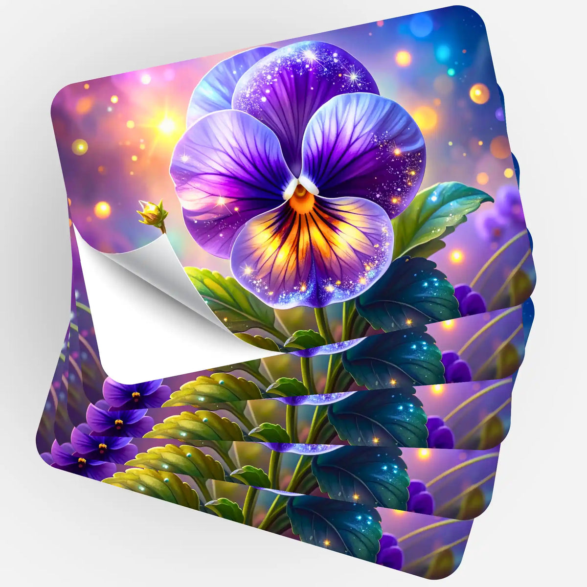 Fünfer-Set Sternenveilchen Aufkleber für Diamond Painting Organisation mit leuchtendem Blumen-Motiv