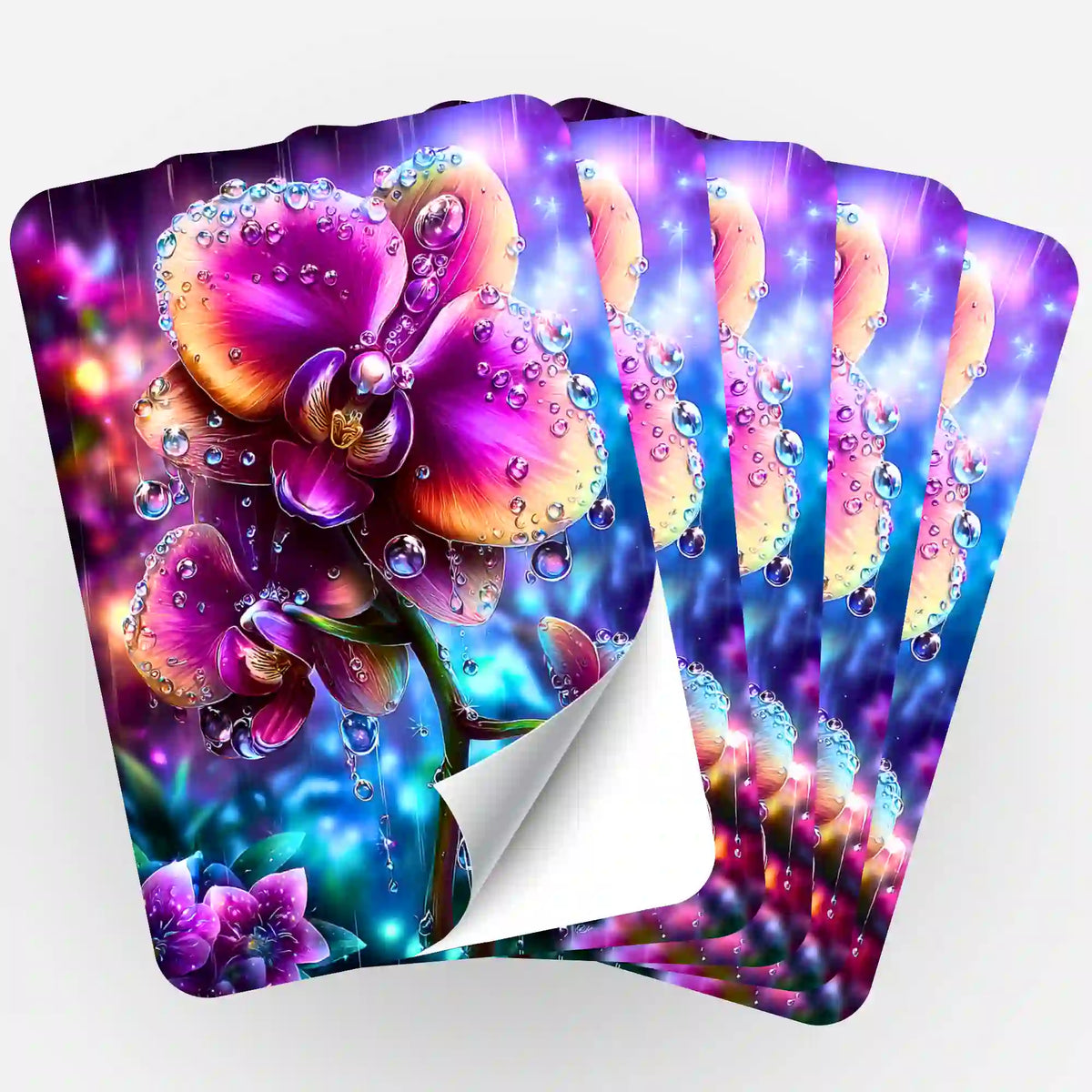 Picmondoo 5er-Set Aufkleber Regenkuss für Diamond Painting Zubehör mit farbenfroher Orchidee und Wassertropfen