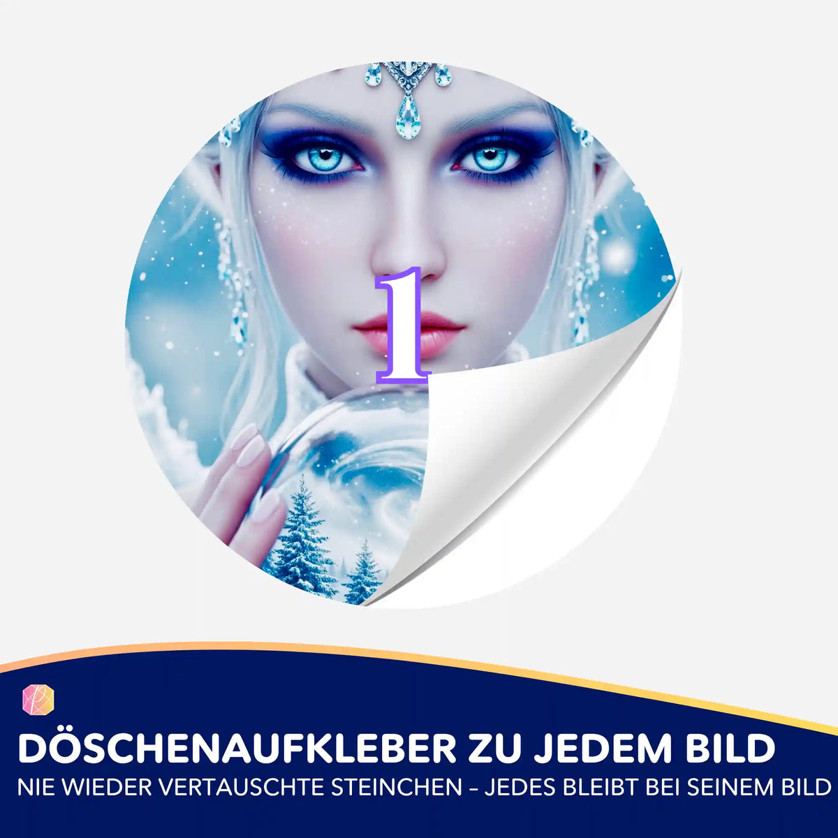 Runder Döschenaufkleber mit Eiskönigin-Motiv für Diamond Painting Zubehör zur geordneten Aufbewahrung von Steinchen.