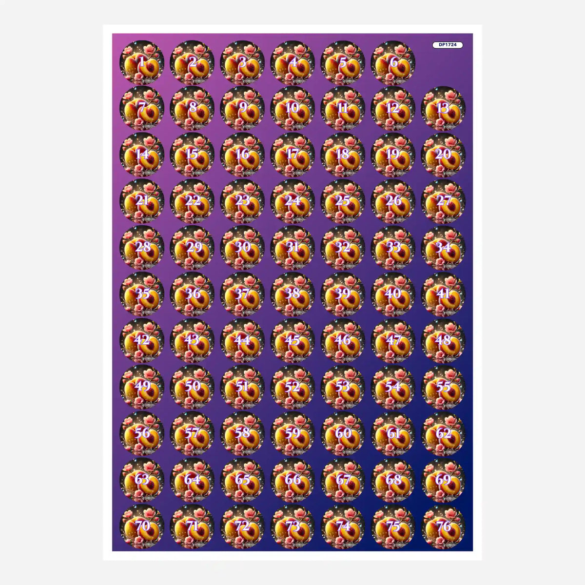 Bunte Diamond Painting Döschenaufkleber mit Pfirsich-Motiv zur Sortierung von Diamanten für dein DIY-Projekt.