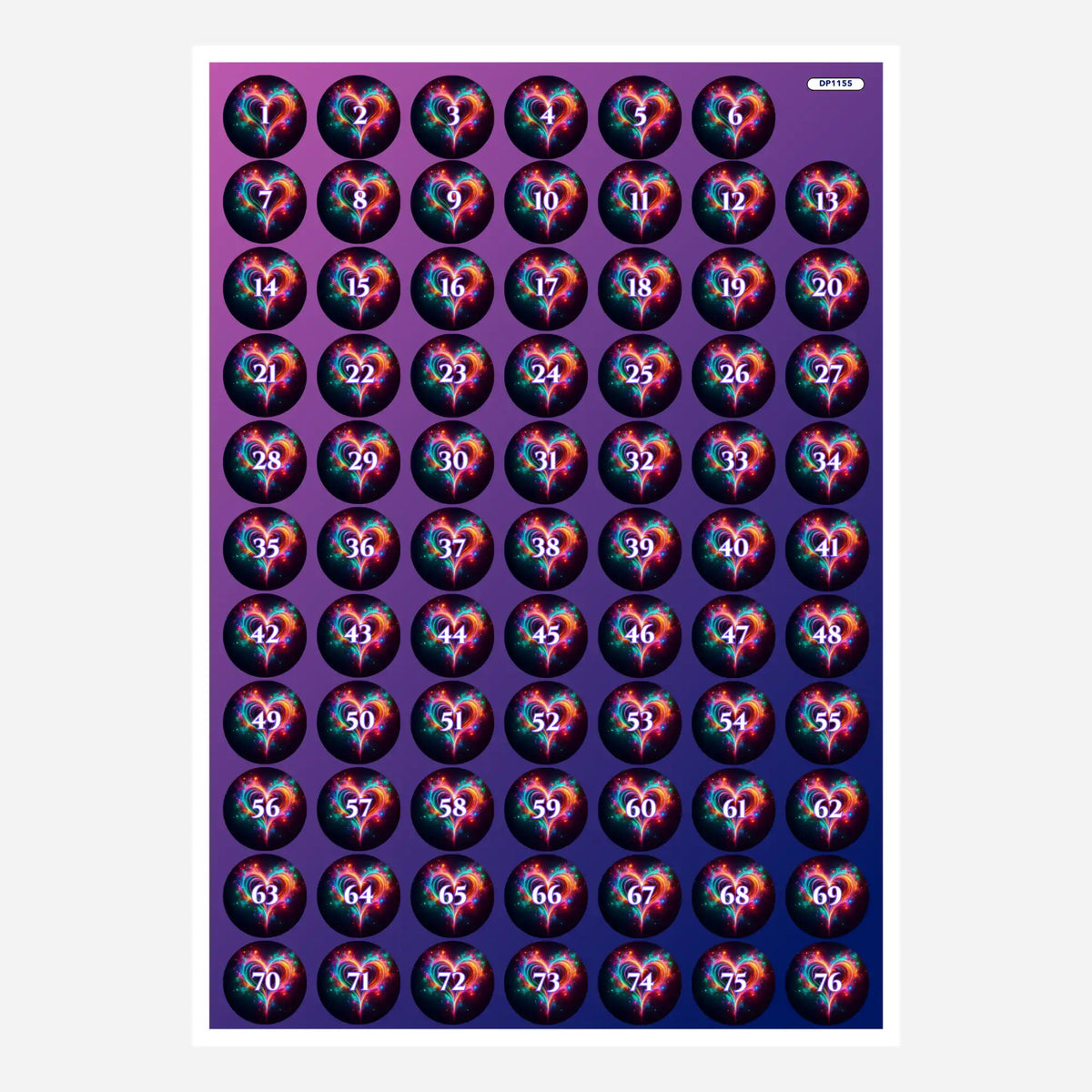 Bunte Herzflimmern Döschenaufkleber für Diamond Painting zur einfachen Sortierung der Diamanten nach Nummern