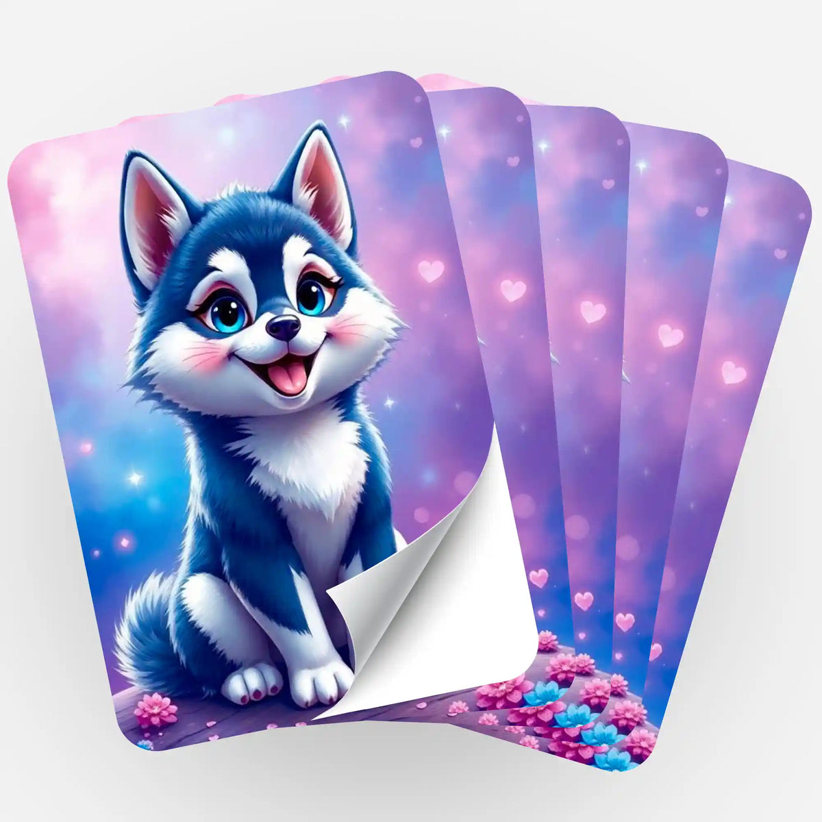 Fünf niedliche Husky-Aufkleber mit Herz-Motiv für Diamond Painting Zubehör und Bastelsets von Picmondoo