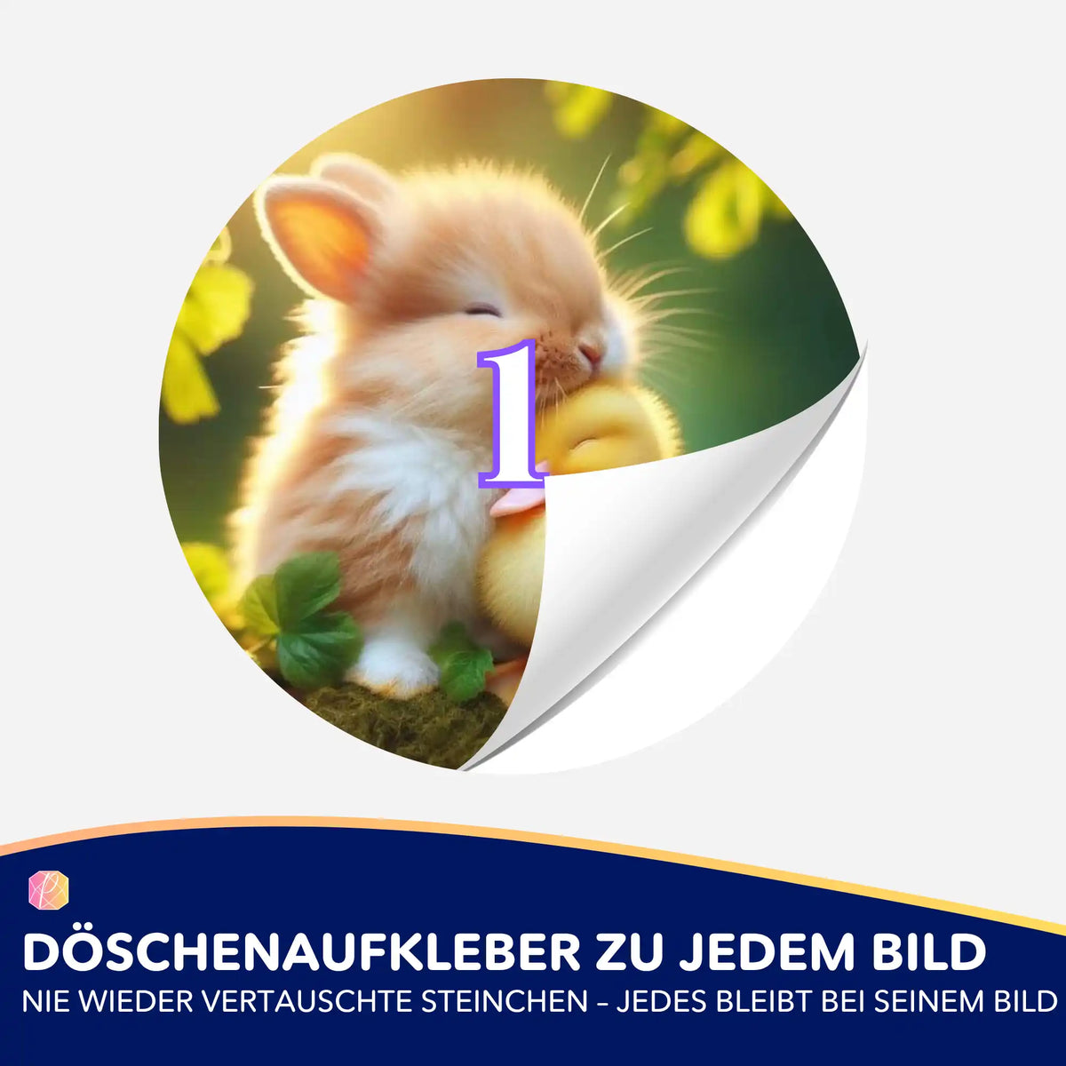 Runder Döschenaufkleber mit Hasen-Motiv für Diamond Painting Zubehör zur Ordnung deiner Diamanten-Sortierung.