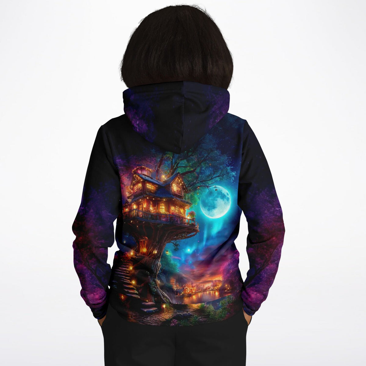 Dreamer Hoodie Sternhafen der Wanderer mit magischem Baumhaus-Motiv im Stil von Diamond Painting Kunstwerken