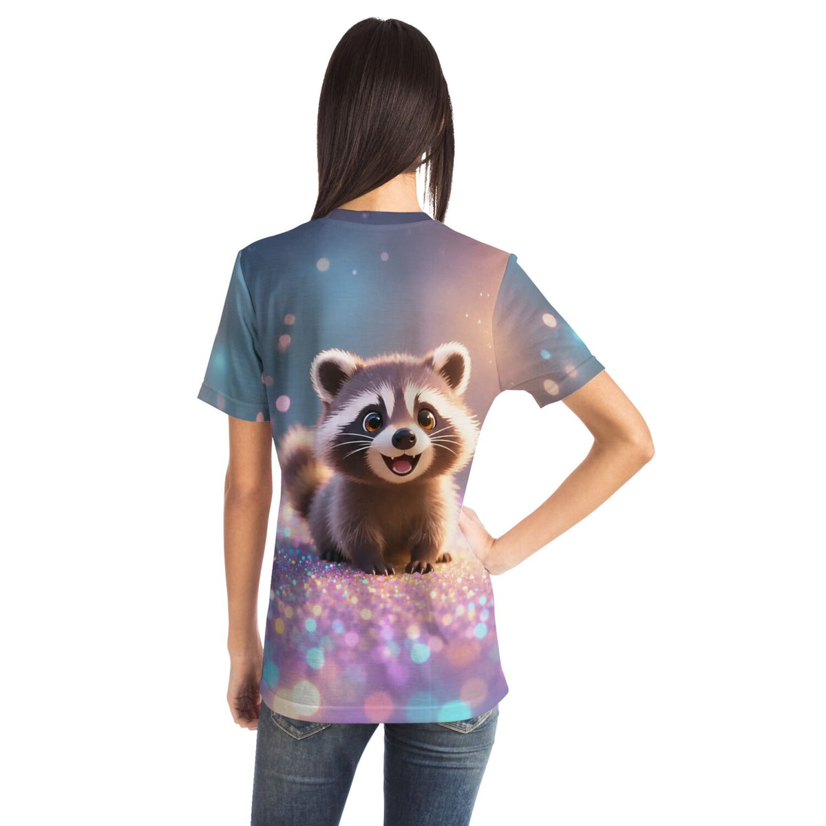 T-Shirt mit Waschbär-Motiv und funkelndem Diamond Painting Design, ideale Ergänzung für Fans kreativer Bastelsets