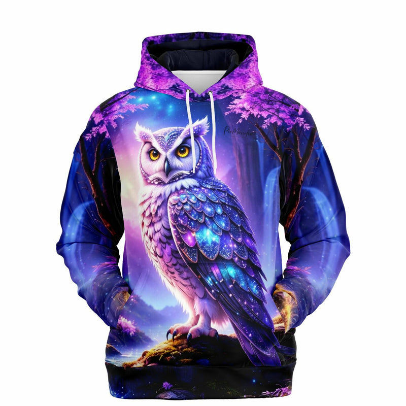 Dreamer Hoodie Hüterin der Dämmerung mit eulenartigem Diamond Painting Motiv in leuchtenden Lila- und Blautönen