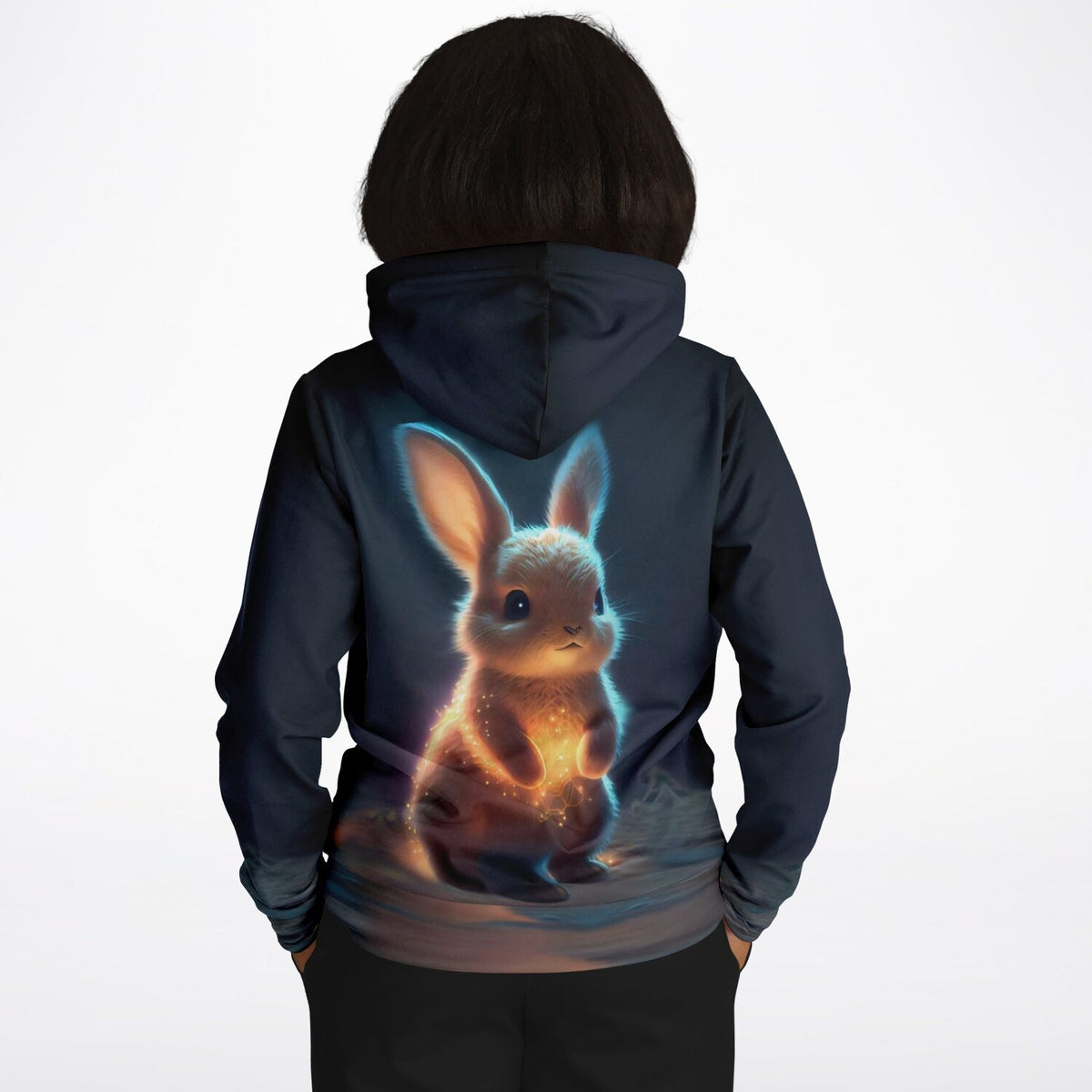 Schwarzer Dreamer Hoodie mit magischem Funkelhäschen-Motiv im Stil von Diamond Painting und Malen nach Zahlen Designs