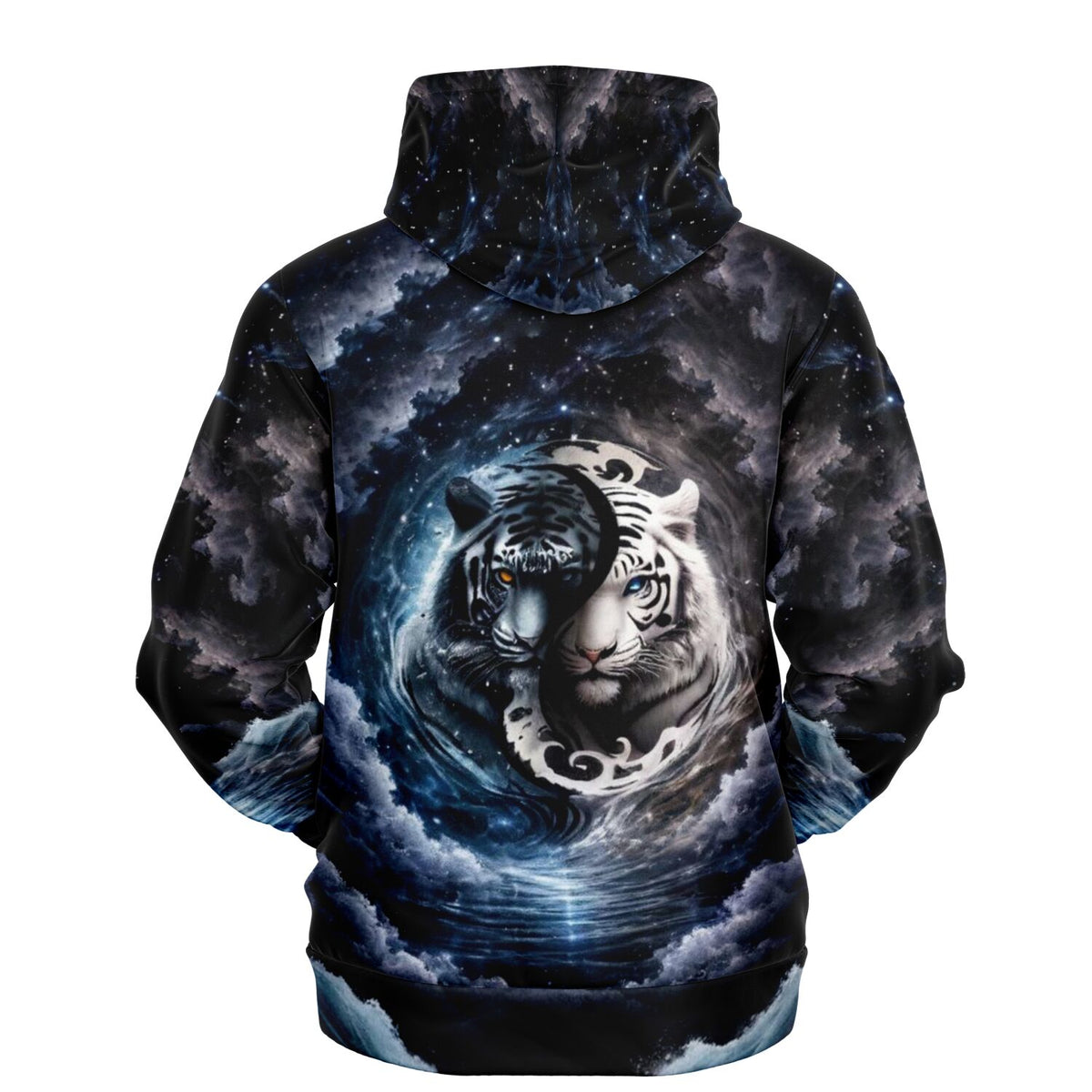 Hoodie mit Yin und Yang Tiger Motiv in kosmischem Design, perfekt für Fans von Diamond Painting und Kunstmotiven.