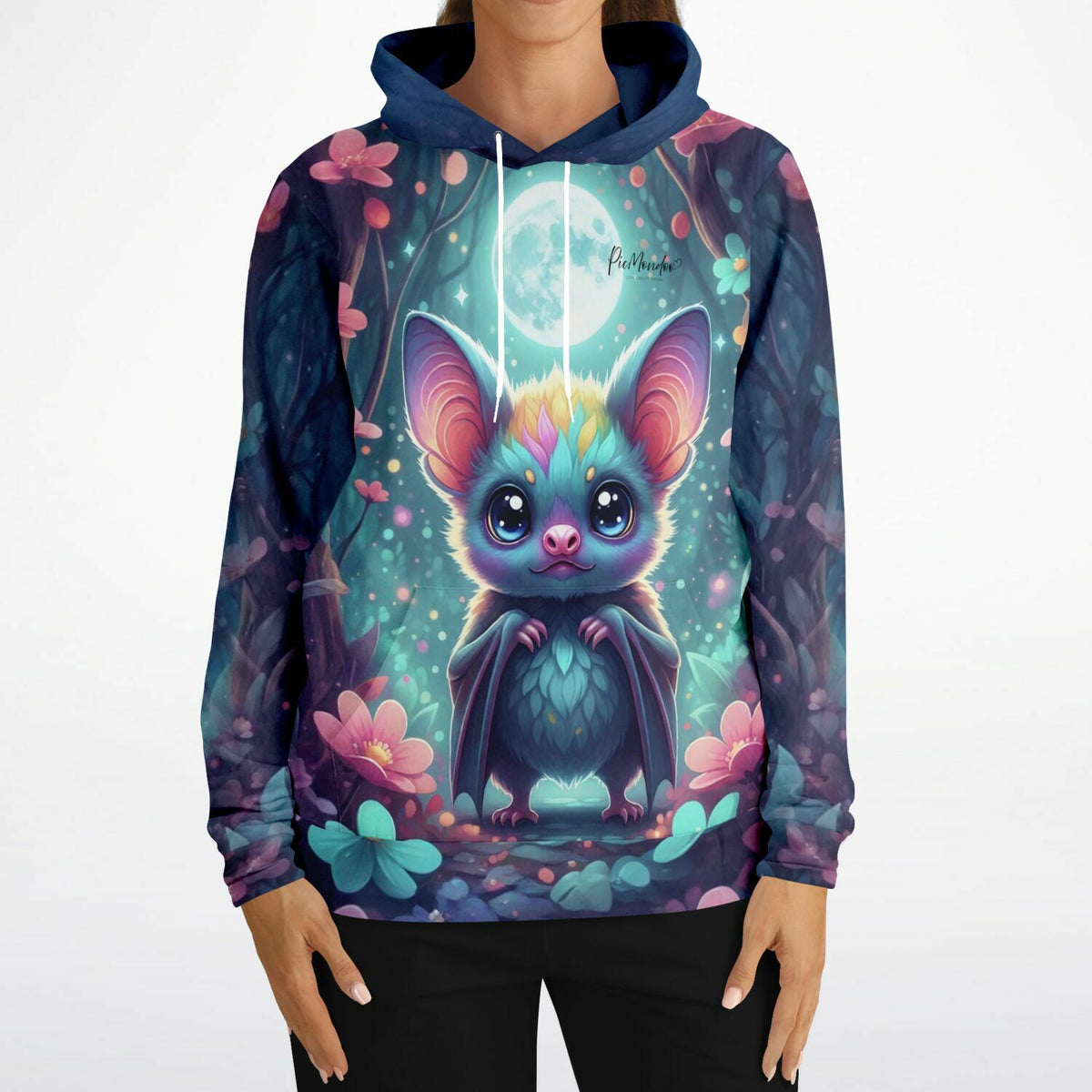 Dreamer Hoodie von Picmondoo mit niedlichem Freddy Fledermaus Motiv im magischen Wald-Design