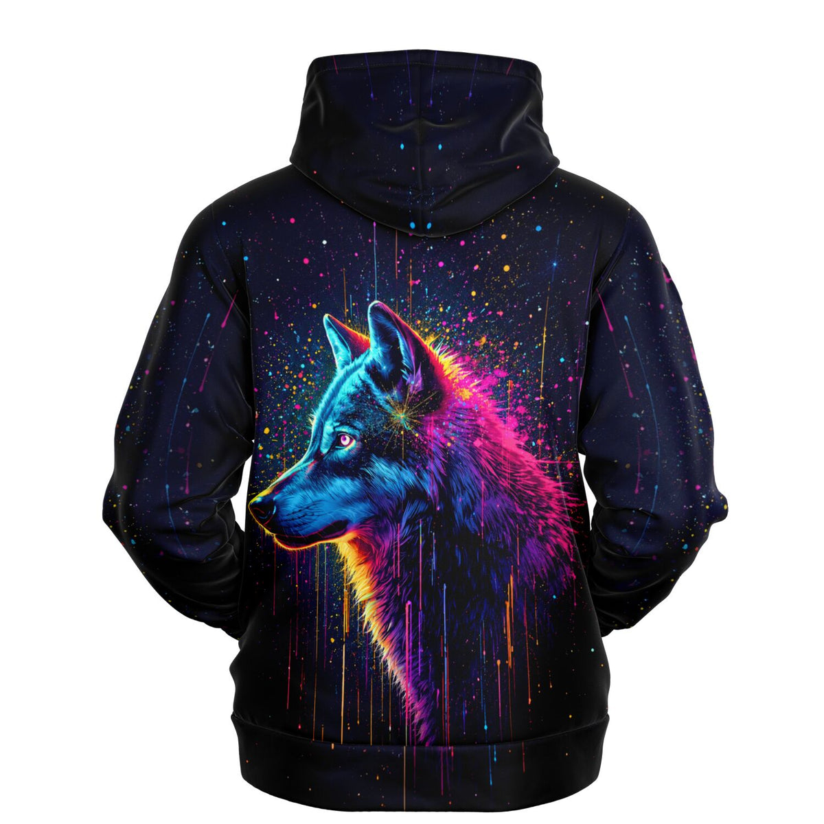 Dreamer Hoodie mit farbenfrohem Wolf-Motiv im Neon-Design als Inspiration für Diamond Painting und Malen nach Zahlen