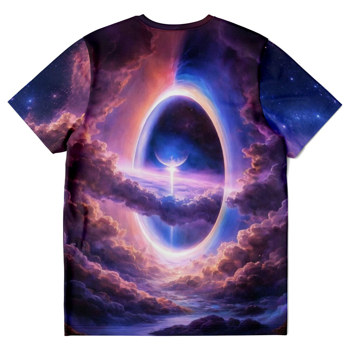 Dreamer T-Shirt mit kosmischem Tor-Motiv, galaktischen Wolken und leuchtendem Portal wie bei Diamond Painting Kunst